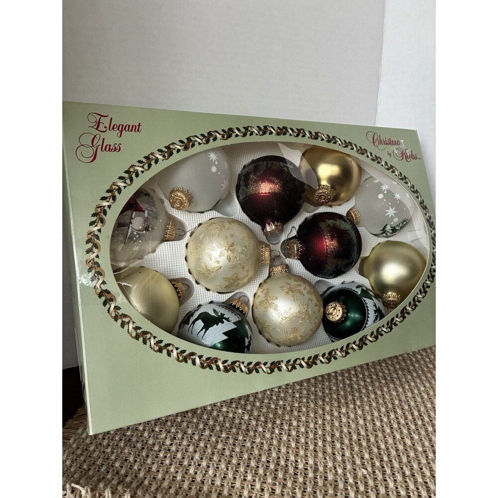 Christmas By Krebs trim glass Ornaments 12 Pack Made In USA Moose/Cardinal/Snow